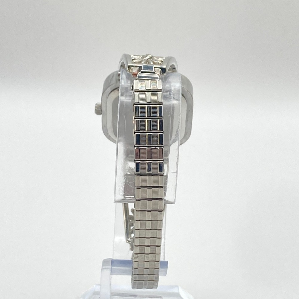 Modern Women's Watch 25mm Silver Tone Floral Stretch Band Crystals New Battery - Picture 6 of 14